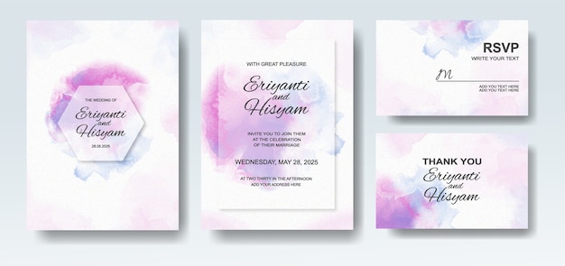 Beautiful wedding invitation with abstract splash watercolor