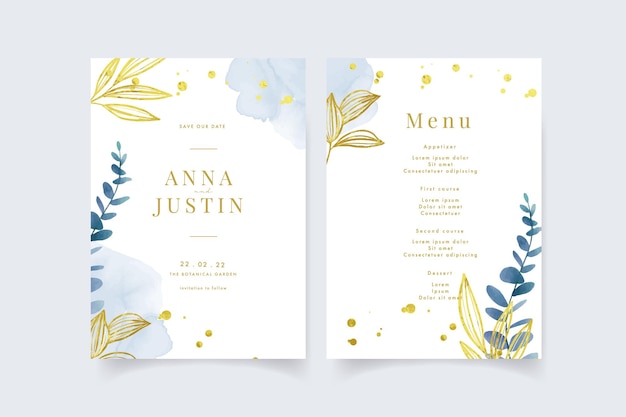 Beautiful wedding invitation with eucalyptus leaves