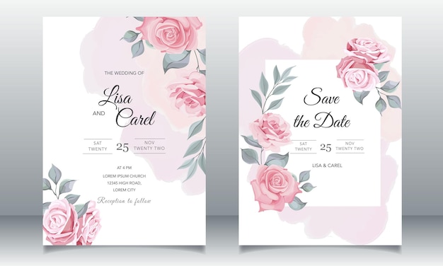 Beautiful wedding invitation with pink floral template