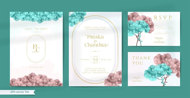 Beautiful Wedding Invitation with Watercolor Flower Ornaments