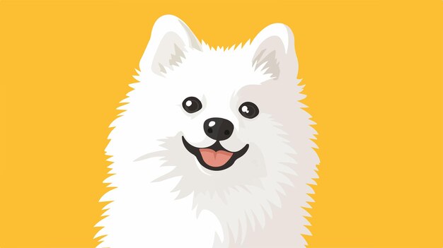 Vector beautiful white samoyed puppy portrait on yellow background