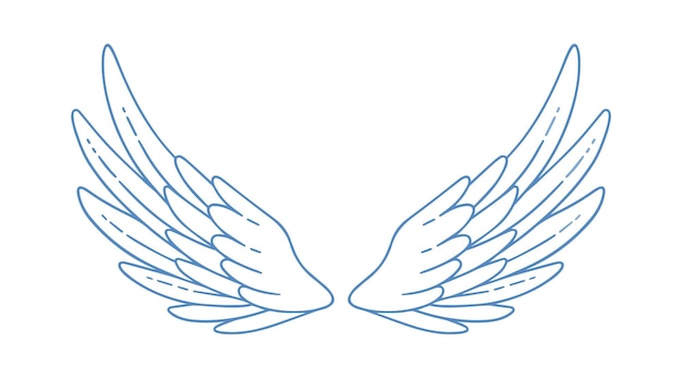 Beautiful wide open angel or bird wings vector monochrome illustration. Gorgeous feather attribute of holy or saint character isolated on white. Elegant symbol of amour or heaven.