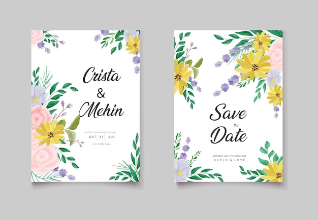 beautiful wild flower wedding invitation card