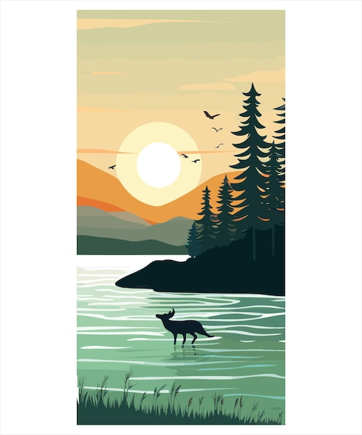 Beautiful wild nature landscape vector image creative design