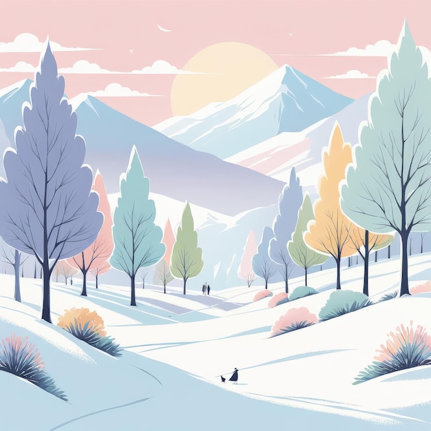 Vector beautiful winter forest scene snowy landscapebeautiful landscape