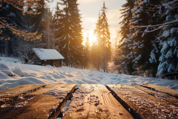 Beautiful winter house and christmas tree on the mountain