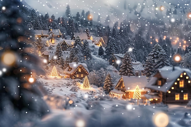 Vector beautiful winter house and christmas tree on the mountain