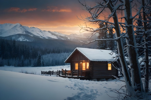 Beautiful winter house and winter concept