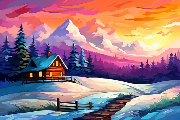 Vector beautiful winter landscape illustration one