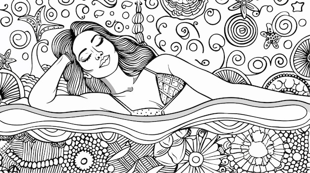 Vector beautiful woman coloring book design