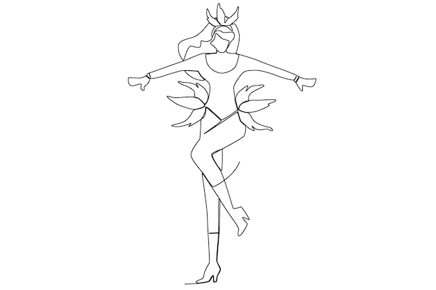 Beautiful woman dancing for Mardi Grass festival one line art