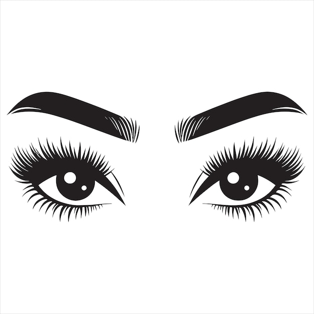 Vector beautiful woman eye icon womens eyes simple lines sketch with long lashes and brow lashes