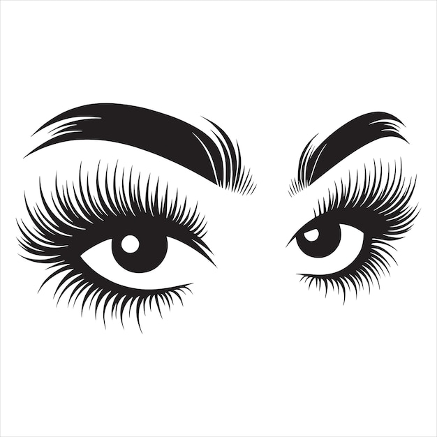 Beautiful woman eye icon Womens eyes Simple lines Sketch with long lashes and brow Lashes