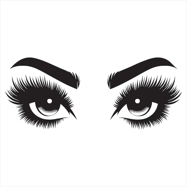 Vector beautiful woman eye icon womens eyes simple lines sketch with long lashes and brow lashes