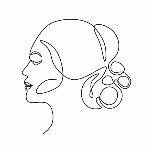 beautiful woman face illustration continous drawing single line art