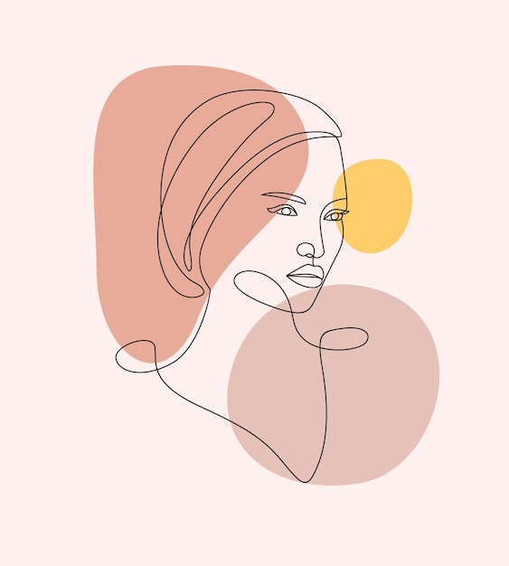 Beautiful woman face in line art style