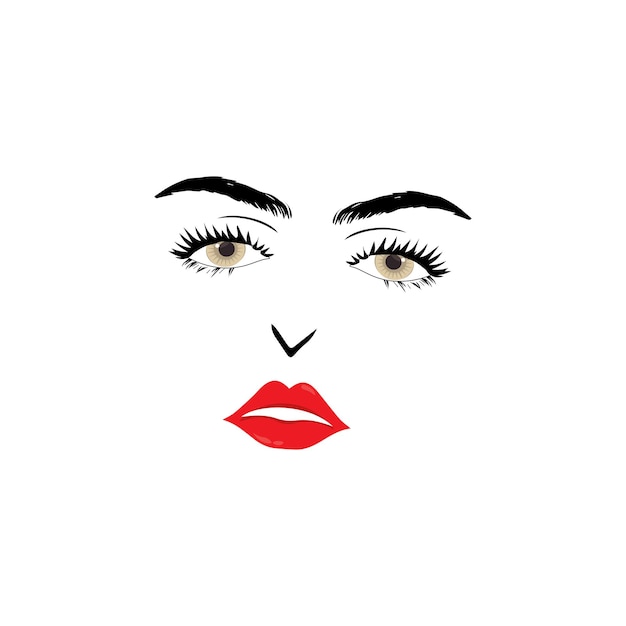 Beautiful woman face with red lips vector Fashion model face close up vector illustration