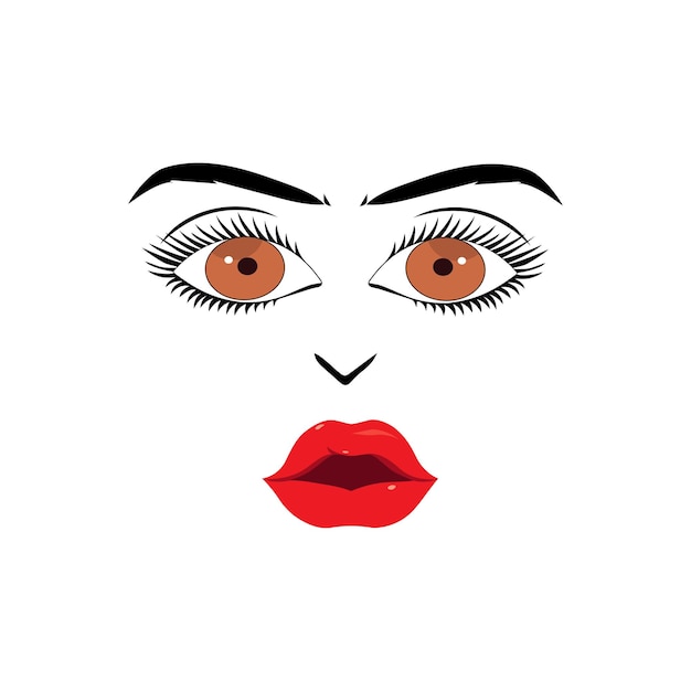 Beautiful woman face with red lips vector Fashion model face close up vector illustration