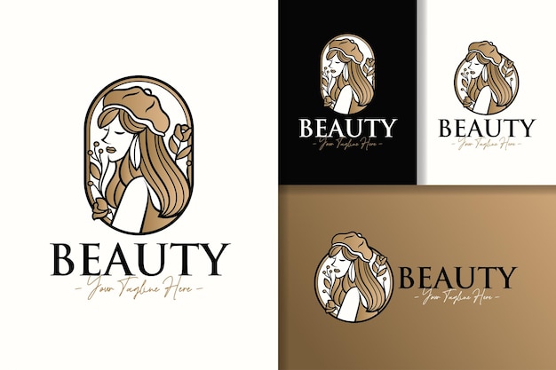 Beautiful woman feminime gold logo template