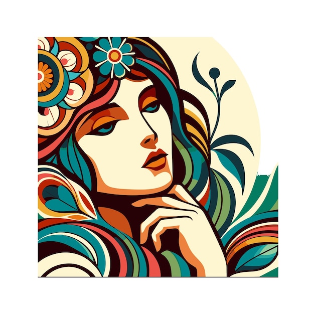 beautiful woman flat vector design in art nouveau style