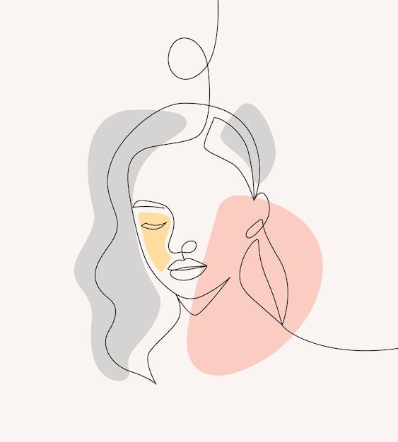 Beautiful woman and flowers in minimal art style