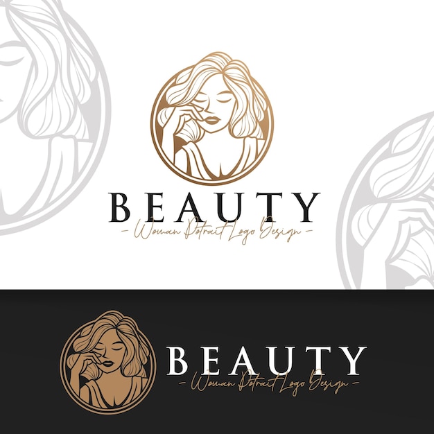 Beautiful woman gold circle logo template