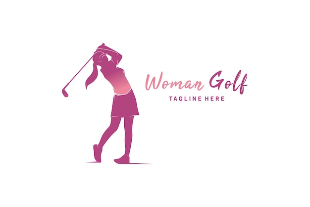 Beautiful woman golf sport logo design silhouette vector illustration of woman playing golf