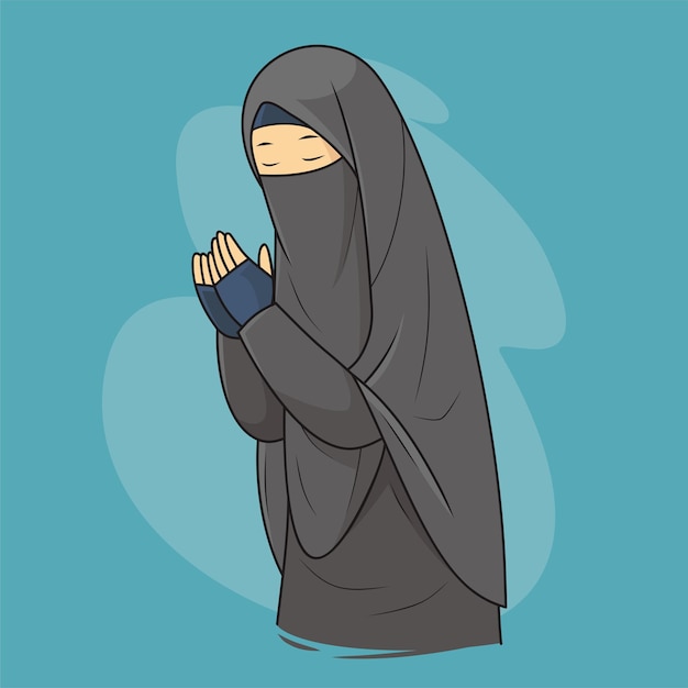 Beautiful woman in hijab with niqab praying.