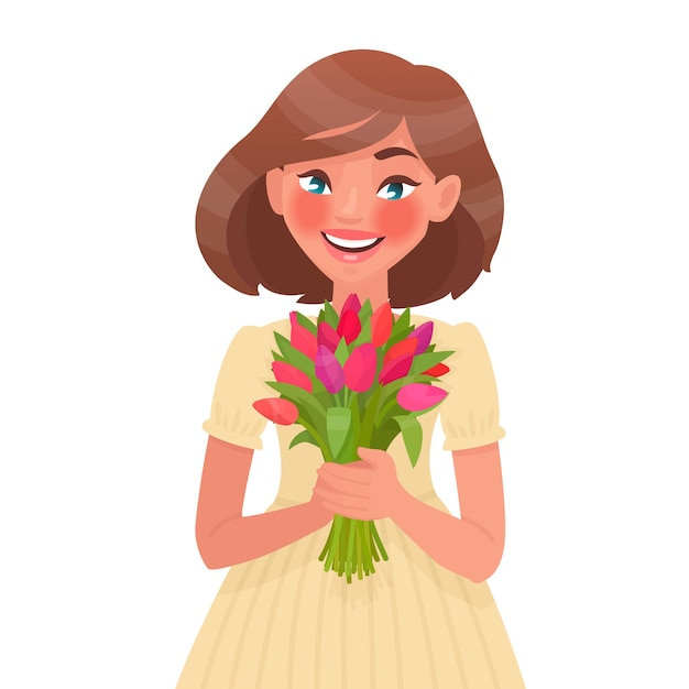 Beautiful woman holding a bouquet of flowers