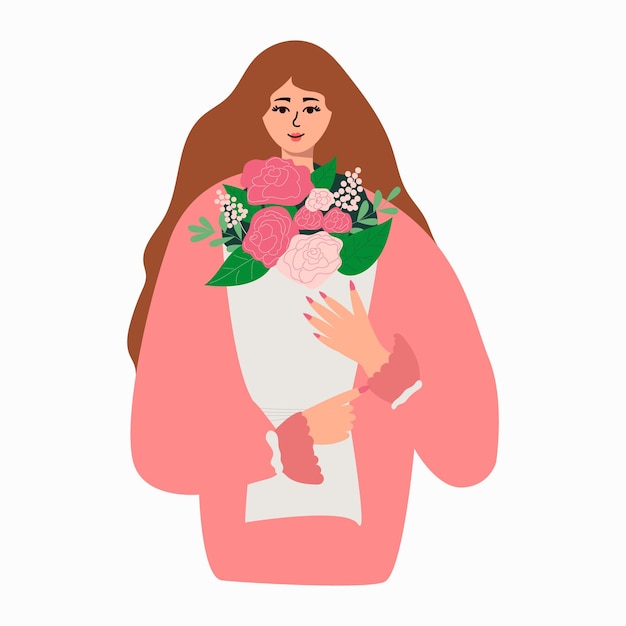 Beautiful woman holds a bouquet of spring flowers in her hands