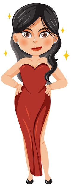 Beautiful woman in red dress cartoon character