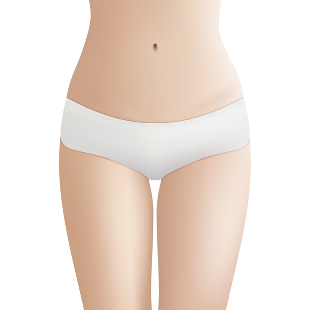 Beautiful woman s body in white bikini panties. Realistic vector template for design.