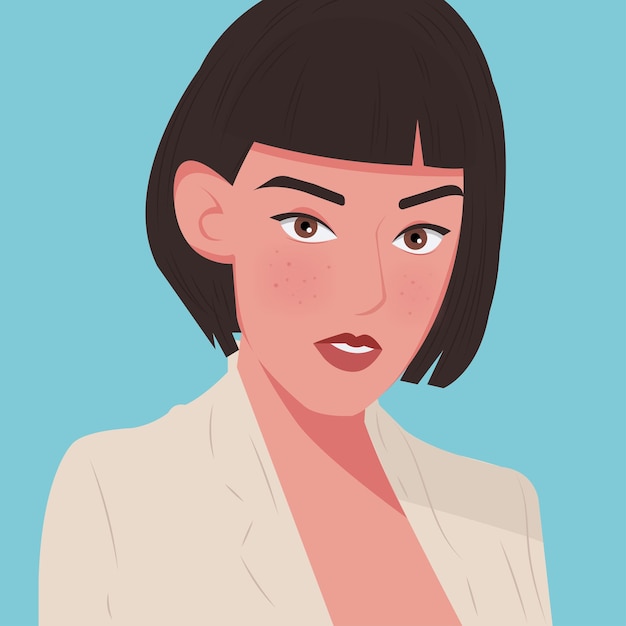 Beautiful Woman Short Hair Vector Illustration Portrait