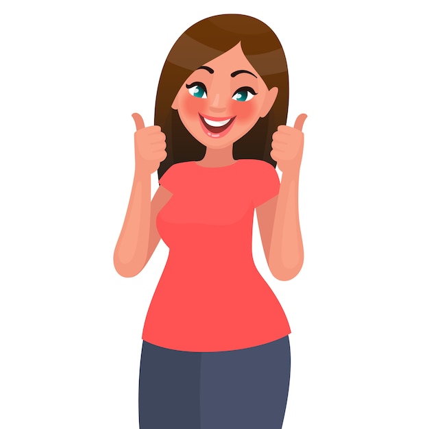 beautiful woman shows gesture of approval. illustration in flat style