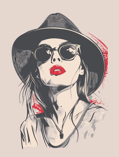 Vector beautiful woman in sunglasses abstract vector in grunge style for your design fashion illustration