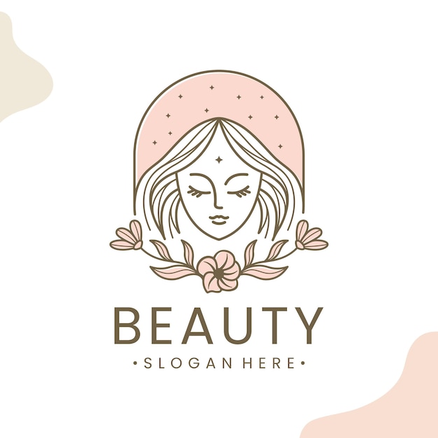 Beautiful woman with flowers logo template