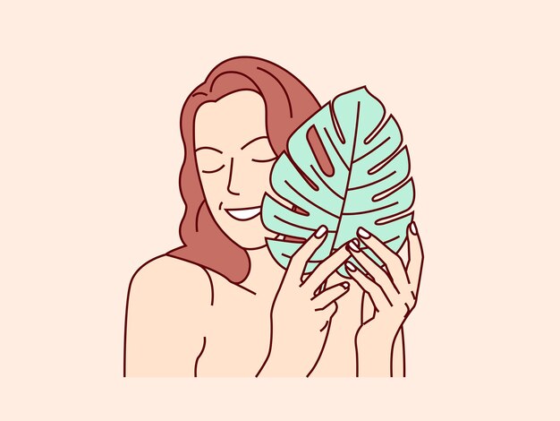 Vector beautiful woman with leaf illustration