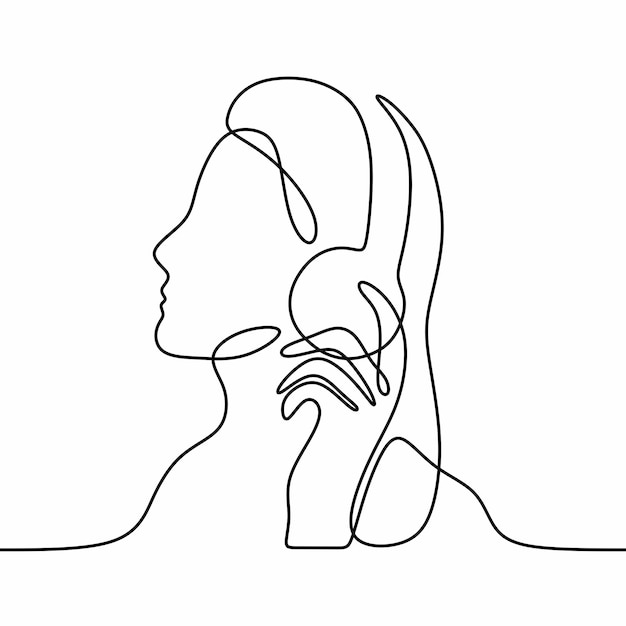 beautiful woman with music continous single line art