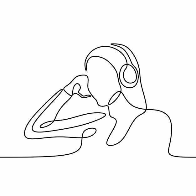 beautiful woman with music continous single line art