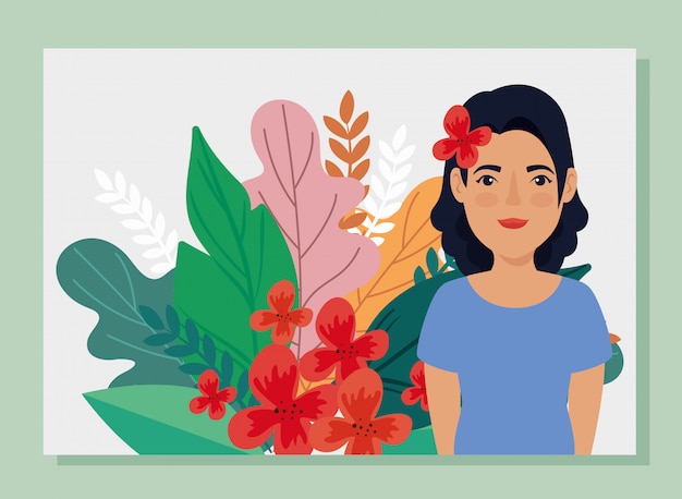 Beautiful woman with tropical leafs avatar character