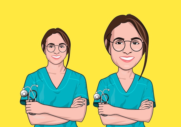 Beautiful women female doctor nurse with apron stethoscope vector illustration