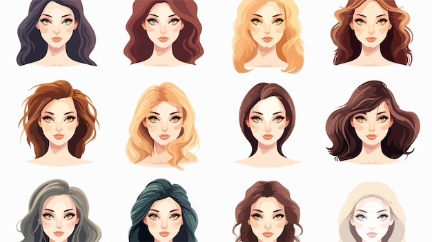 Beautiful Women Illustration Avatar Icons Set