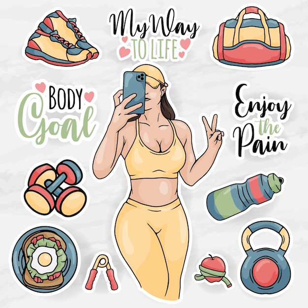 beautiful women sticker clip art collections set with girl gym equipment