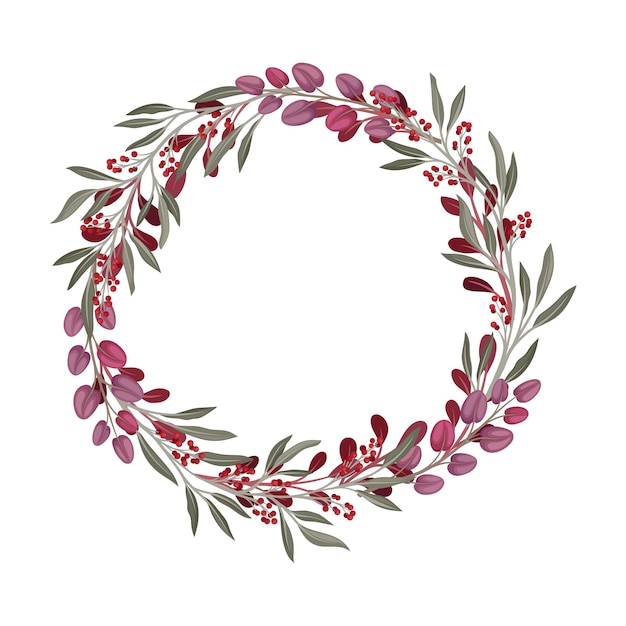 Beautiful wreath composed of berries and leaves vector illustration