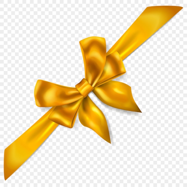 Beautiful yellow bow with diagonally ribbon with shadow isolated on transparent background Transparency only in vector format