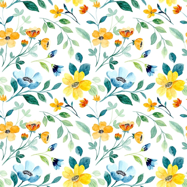 Beautiful yellow green floral watercolor seamless pattern