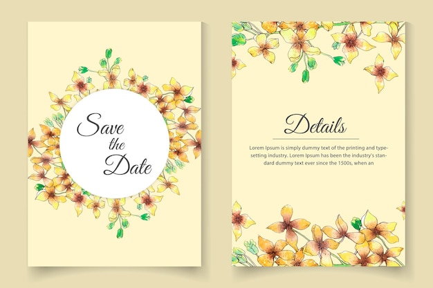 Beautiful yellow watercolor wedding invitation card template