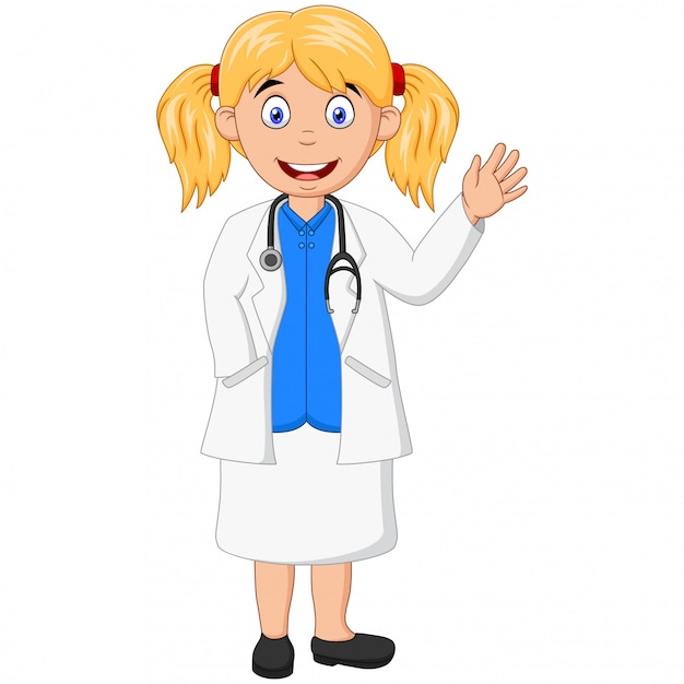 Beautiful young doctor with stethoscope waving hand