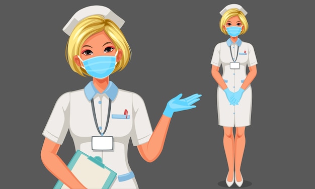 Beautiful young nurse wearing mask and gloves illustration