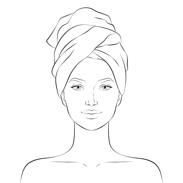 Beautiful young woman face with bath towel on her head vector illustration